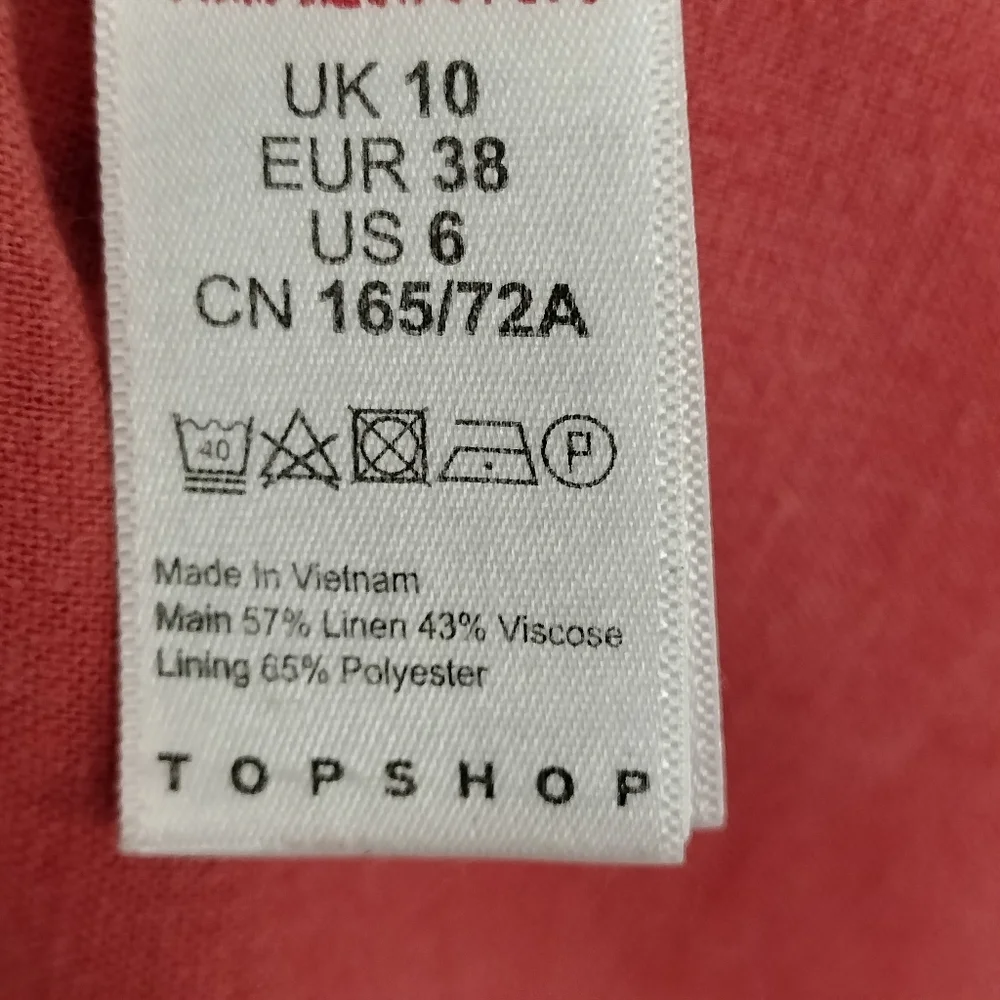 Topshop Linen Blend Orange A-Line Skirt Decorative Buttons Belt 6 Office Travel